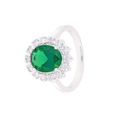 Classic Crown Star Green Gemstone and Diamond Cocktail Ring
