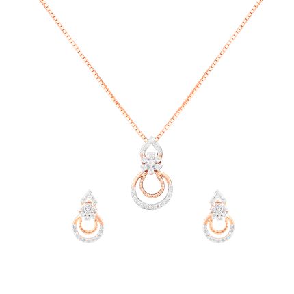 Glossy Diamond and Rose Gold Pendant Set