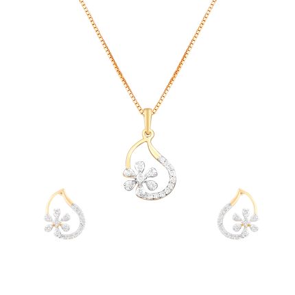 Dazzling Paisley Design Diamond Pendant Set