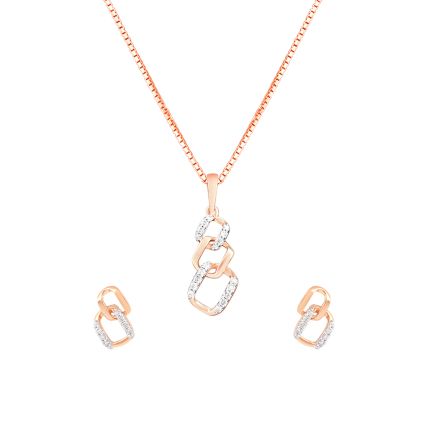 Chain Design Diamond and Rose Gold Pendant Set
