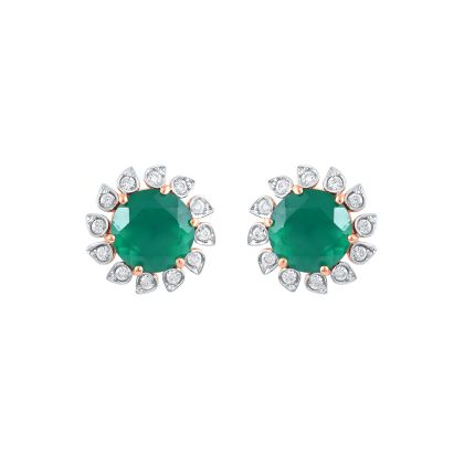 Floral Astra Green Onyx and Diamond Studs