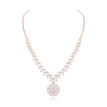 Round Floral Design Diamond Astra Necklace