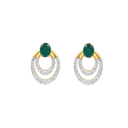 Geometric Design Oval Diamond Studs
