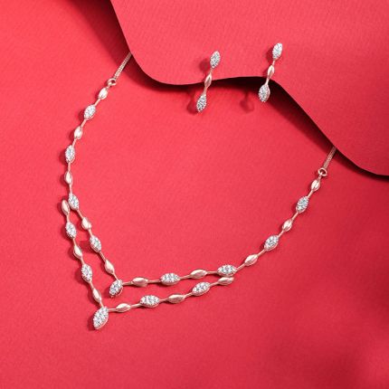 Simple Rose Gold Geometric Diamond Necklace Set
