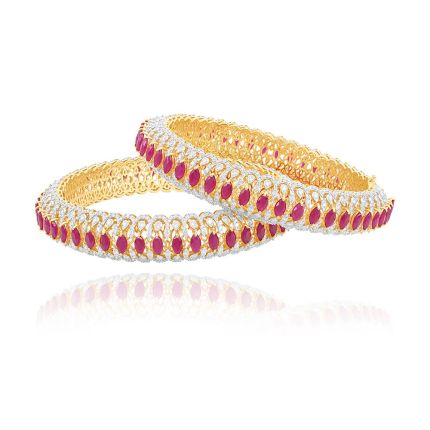 Radiant Yellow Gold Diamond Bangles Pair of 2