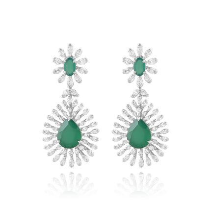 Radiant Diamond and Green Onyx Earrings