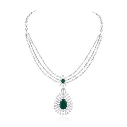 Radiant Diamond and Green Onyx Necklace