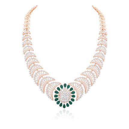 Diamond Blooming Green Stone Flower Necklace