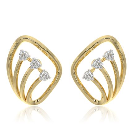 Modern Leaf 9KT Yellow Gold Diamond Earrings