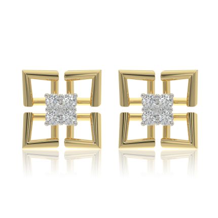 Flower 9KT Yellow Gold Diamond Earrings
