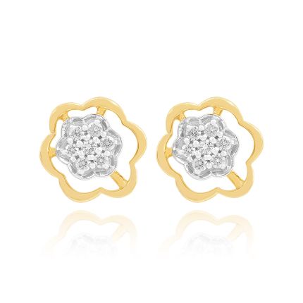 Feminine Floral 9KT Yellow Gold Diamond Earrings