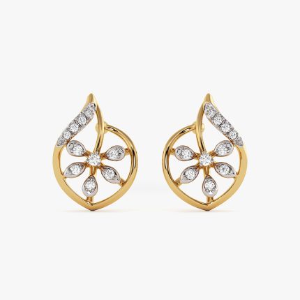 Floral Charm Yellow Gold Diamond Hoop Earrings
