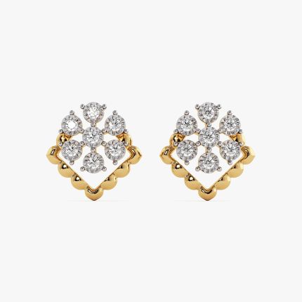 Timeless Floral Yellow Gold Diamond Stud Earrings