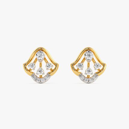 Nature Inspired Yellow Gold Diamond Stud Earrings