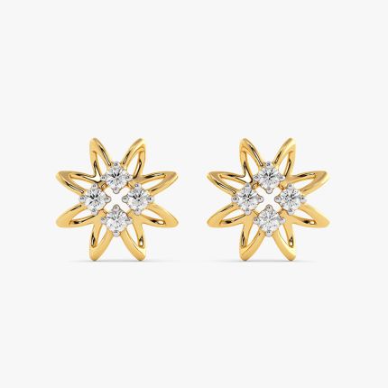 Soft Floral Yellow Gold Diamond Stud Earrings