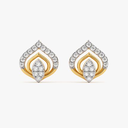 Minimal Leaf Yellow Gold Diamond Stud Earrings