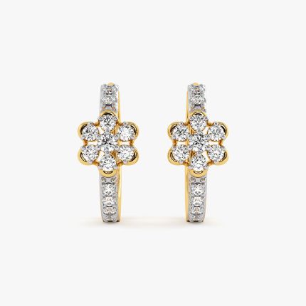 Classic Floral Yellow Gold Diamond Hoop Earrings