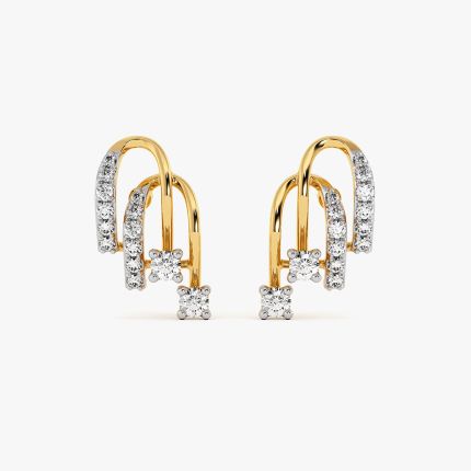 Modern Loop Yellow Gold Diamond Stud Earrings