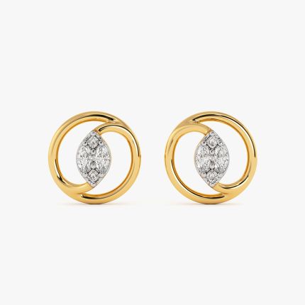 Shiny Circle 14Kt Yellow Gold Diamond Stud Earrings