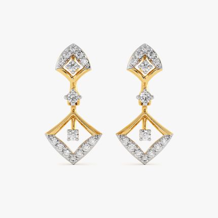 Refined Geometric Yellow Gold Diamond Drop Earrings