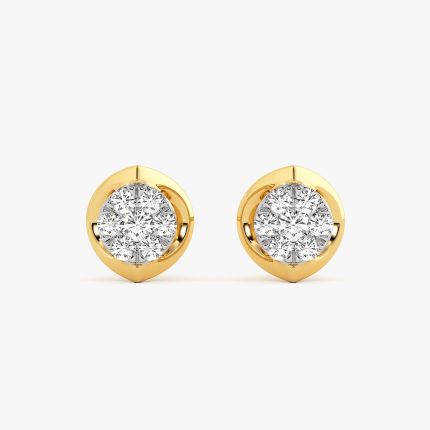 Classic Circle Yellow Gold Diamond Stud Earrings