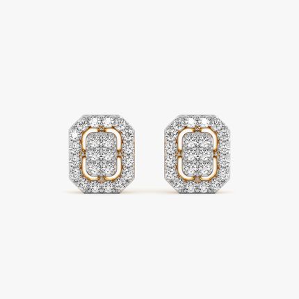 Modern Structured Yellow Gold Diamond Stud Earrings