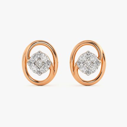 Modern Circle 14Kt Rose Gold Diamond Stud Earrings