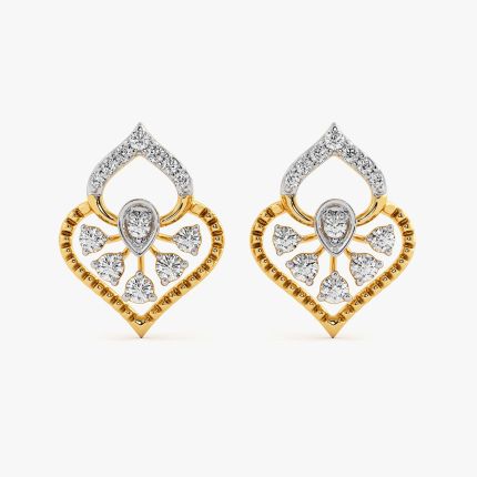 Delicate Leaf Yellow Gold Diamond Stud Earrings