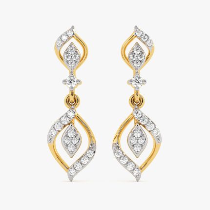 Leaf Charm Yellow Gold Diamond Drop Earrings