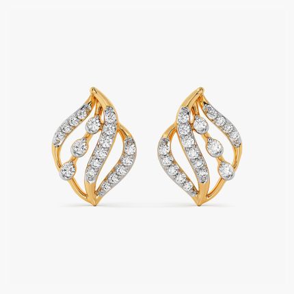 Flowing Swirl Yellow Gold Diamond Stud Earrings