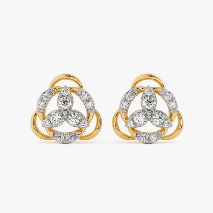 Graceful Leaf Yellow Gold Diamond Stud Earrings