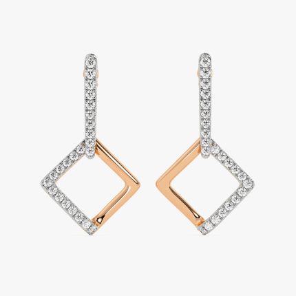 Sleek Geometric Rose Gold Diamond Drop Earrings