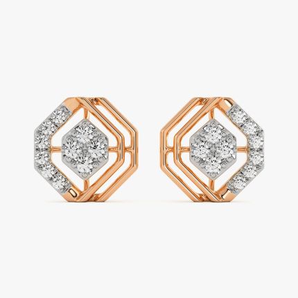 Elegant Geometric Rose Gold Diamond Stud Earrings