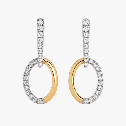 Elegant Geometric Yellow Gold Diamond Dangler Earrings