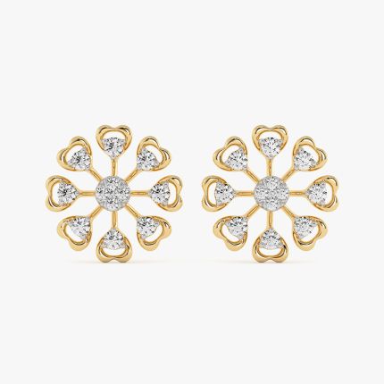 Daily Wear Floral Yellow Gold Diamond Stud Earrings