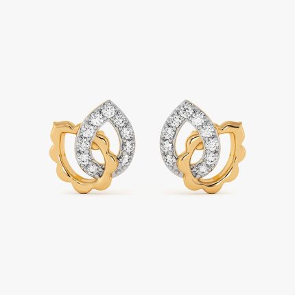 Curved Drop 9Kt Yellow Gold Diamond Earrings