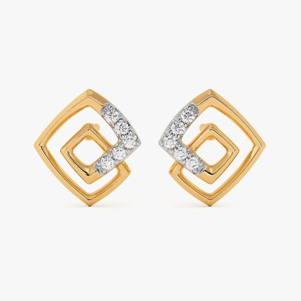 Layered Square Yellow Gold Diamond Earrings