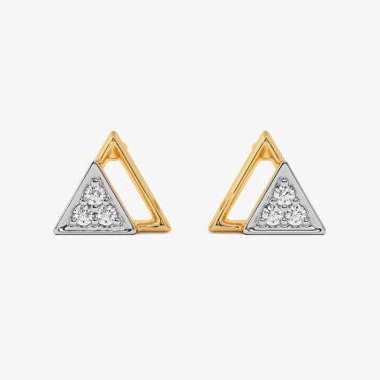 Triangular Edge Yellow Gold Diamond Earrings
