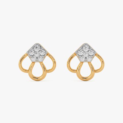 Half Bloom Yellow Gold Diamond Earrings