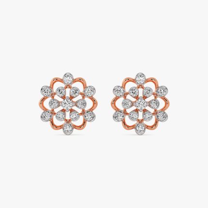 Delicate Floral 14Kt Rose Gold Diamond Stud Earrings