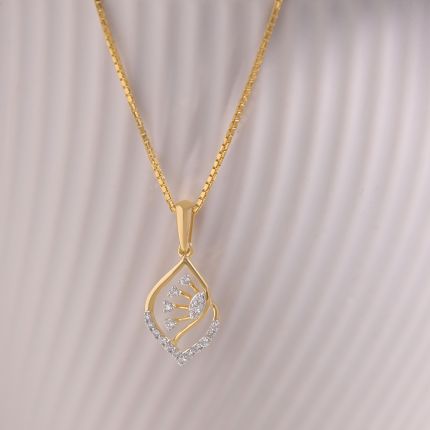 Curved Leaf  9KT Yellow Gold Diamond Pendant