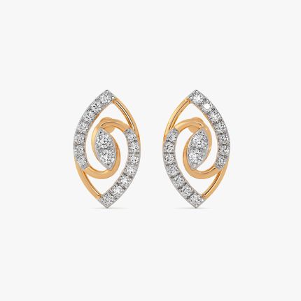 Beautiful Swirl 14Kt Yellow Gold Diamond Stud Earrings