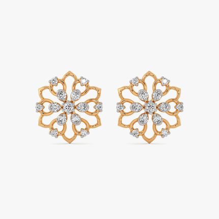 Charming Bloom 14Kt Yellow Gold Diamond Stud Earrings