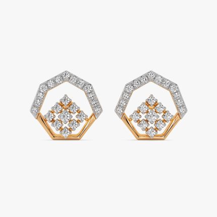 Hexagonal Beauty 14Kt Yellow Gold Diamond Earrings