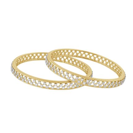 Lattice Patterned Diamond Bangle Set of 2