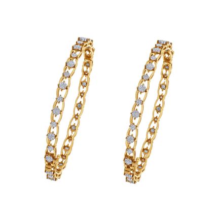 14KT Yellow Gold and Diamond Bangle Set of 2