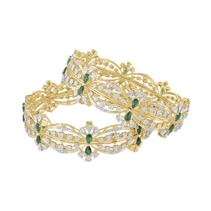 Gemstone and Diamond 14KT Yellow Gold Bangle Set of 2