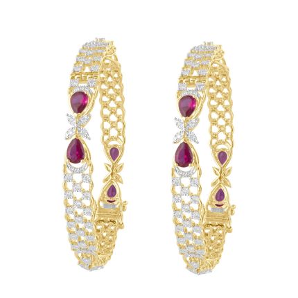 Stylish Diamond Netted 14KT Diamond Bangle Set of 2