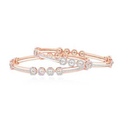 Modern Hexagon Diamond Bangle Set of 2