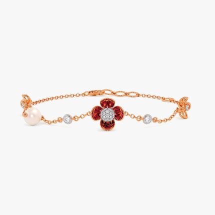 Graceful 14Kt Diamond and Red Stone Bracelet
